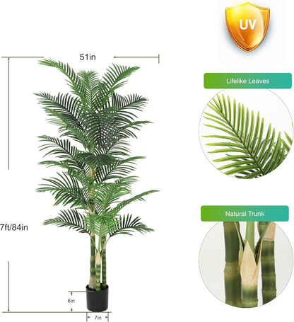 8ft Tall UV Resistant Faux Palm Tree, 96in Artificial Palm Tree Indoor Outdoor, Fake Tree with Real Bark and Realistic Leaves and for Home House Office Living Room Yard Patio.