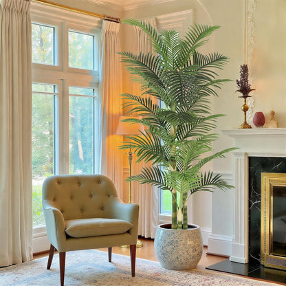 8ft Tall UV Resistant Faux Palm Tree, 96in Artificial Palm Tree Indoor Outdoor, Fake Tree with Real Bark and Realistic Leaves and for Home House Office Living Room Yard Patio.