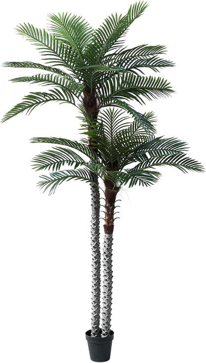 8ft Tall UV Resistant Faux Palm Tree, 96in Artificial Palm Tree Indoor Outdoor, Fake Tree with Real Bark and Realistic Leaves and for Home House Office Living Room Yard Patio.