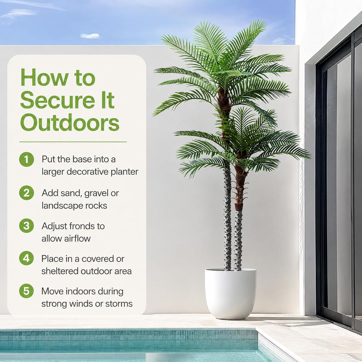 8ft Tall UV Resistant Faux Palm Tree, 96in Artificial Palm Tree Indoor Outdoor, Fake Tree with Real Bark and Realistic Leaves and for Home House Office Living Room Yard Patio.