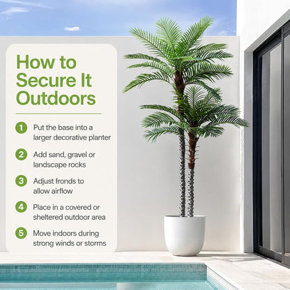 8ft Tall UV Resistant Faux Palm Tree, 96in Artificial Palm Tree Indoor Outdoor, Fake Tree with Real Bark and Realistic Leaves and for Home House Office Living Room Yard Patio.