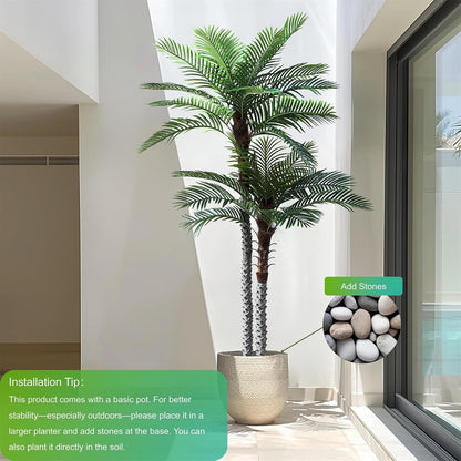 8ft Tall UV Resistant Faux Palm Tree, 96in Artificial Palm Tree Indoor Outdoor, Fake Tree with Real Bark and Realistic Leaves and for Home House Office Living Room Yard Patio.