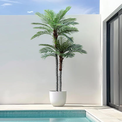 8ft Tall UV Resistant Faux Palm Tree, 96in Artificial Palm Tree Indoor Outdoor, Fake Tree with Real Bark and Realistic Leaves and for Home House Office Living Room Yard Patio.