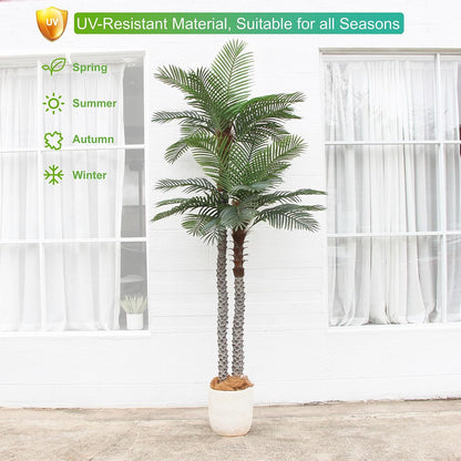 8ft Tall UV Resistant Faux Palm Tree, 96in Artificial Palm Tree Indoor Outdoor, Fake Tree with Real Bark and Realistic Leaves and for Home House Office Living Room Yard Patio.