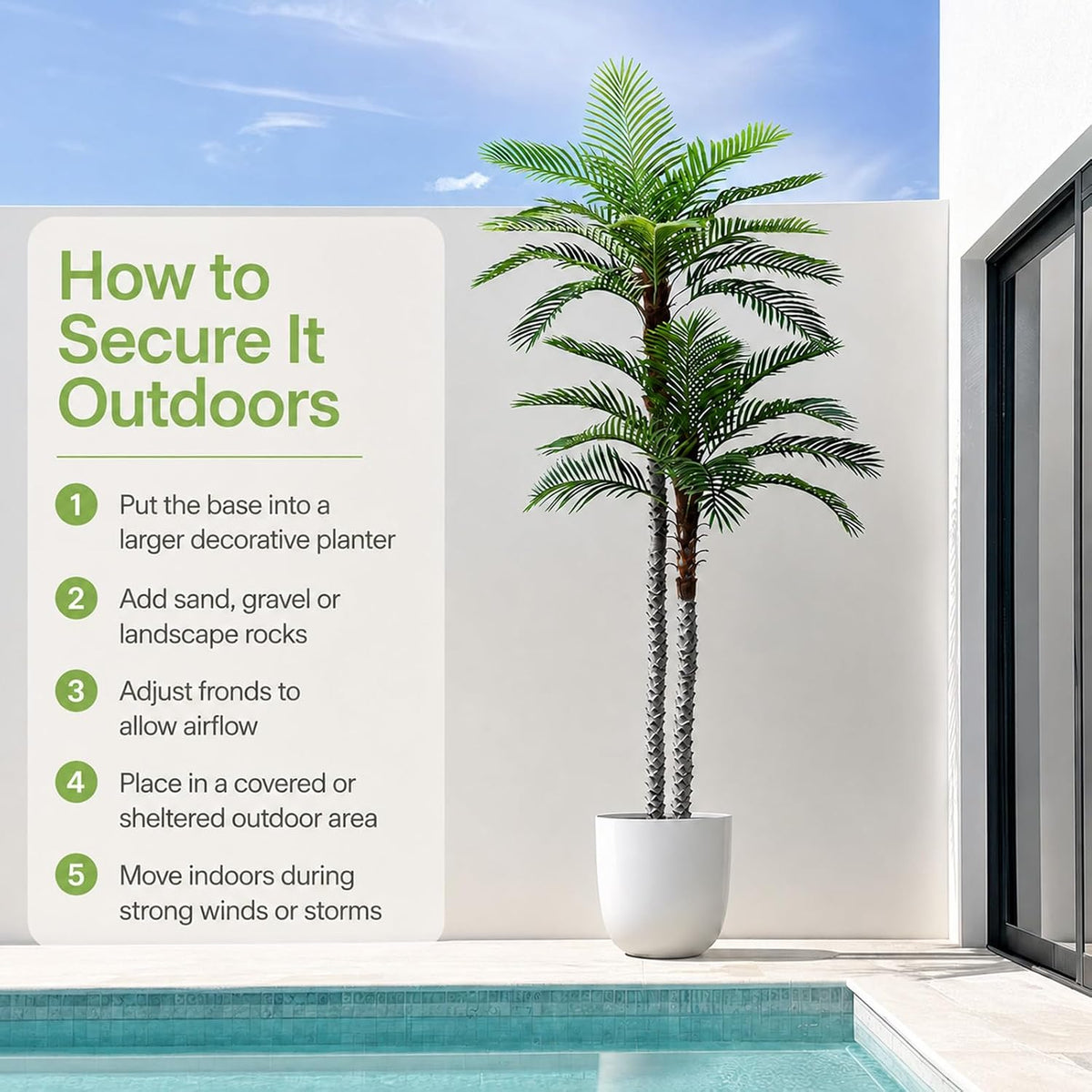 8ft Tall UV Resistant Faux Palm Tree, 96in Artificial Palm Tree Indoor Outdoor, Fake Tree with Real Bark and Realistic Leaves and for Home House Office Living Room Yard Patio.