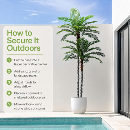8ft Tall UV Resistant Faux Palm Tree, 96in Artificial Palm Tree Indoor Outdoor, Fake Tree with Real Bark and Realistic Leaves and for Home House Office Living Room Yard Patio.