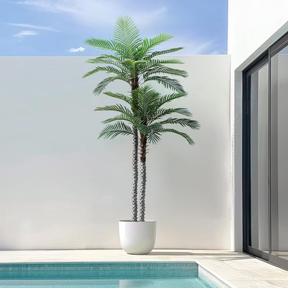 8ft Tall UV Resistant Faux Palm Tree, 96in Artificial Palm Tree Indoor Outdoor, Fake Tree with Real Bark and Realistic Leaves and for Home House Office Living Room Yard Patio.