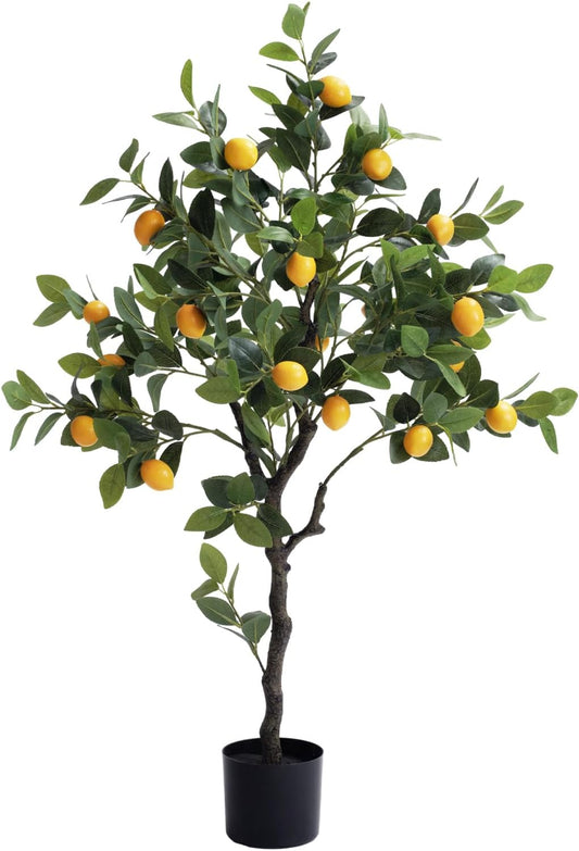 4ft Artificial Lemon Tree with Fake Lemons Floor Plants Artificial for Decor Realistic to Indoor Home Office Fauxe Lemon Tree, Yellow