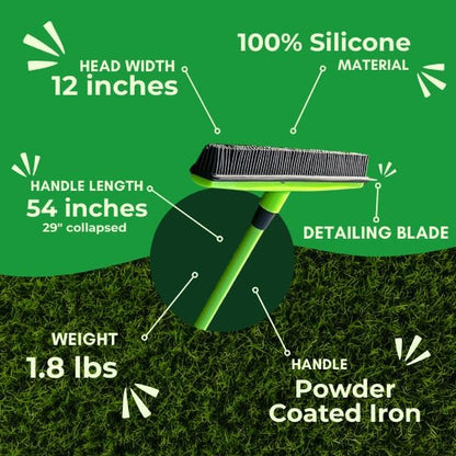 Turf Static Sweep - Silicone Broom for Artificial Turf Edge Cleaning - Remove Pet Hair, Leaves, Debris, Sticks and More from Turf, Synthetic Grass, Carpet & Most Hard Surfaces