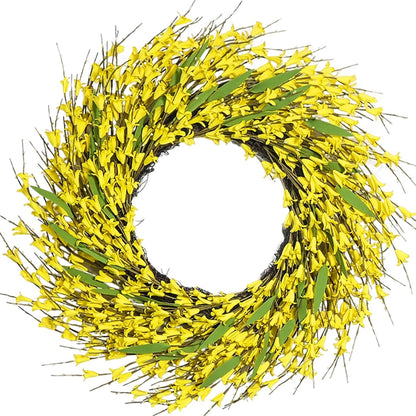 22 Inch Spring Yellow Forsythia Leaf Wreath, for Front Door Window Porch Living Room Mantel Farmhouse Spring Home Decor Gift