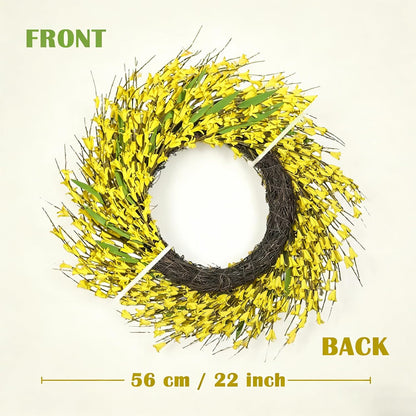 22 Inch Spring Yellow Forsythia Leaf Wreath, for Front Door Window Porch Living Room Mantel Farmhouse Spring Home Decor Gift
