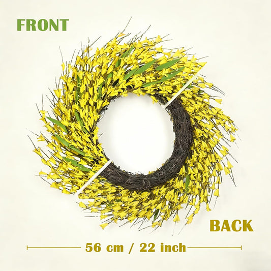 22 Inch Spring Yellow Forsythia Leaf Wreath, for Front Door Window Porch Living Room Mantel Farmhouse Spring Home Decor Gift
