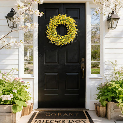 22 Inch Spring Yellow Forsythia Leaf Wreath, for Front Door Window Porch Living Room Mantel Farmhouse Spring Home Decor Gift