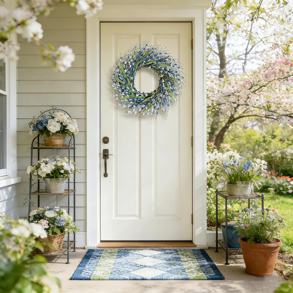 22 Inch Spring Yellow Forsythia Leaf Wreath, for Front Door Window Porch Living Room Mantel Farmhouse Spring Home Decor Gift