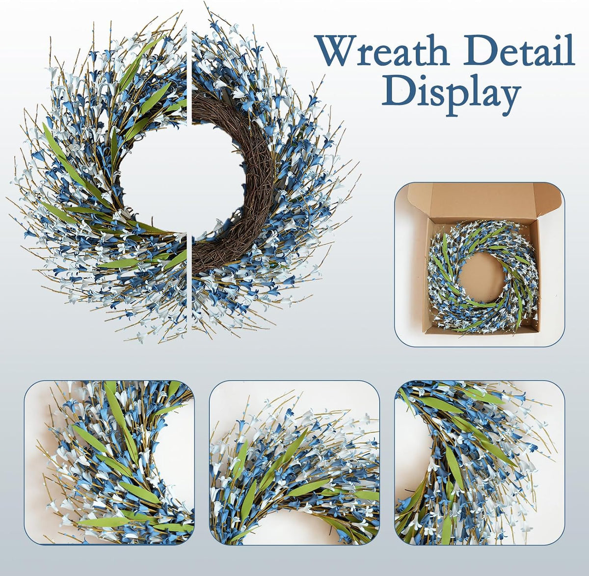 22 Inch Spring Yellow Forsythia Leaf Wreath, for Front Door Window Porch Living Room Mantel Farmhouse Spring Home Decor Gift