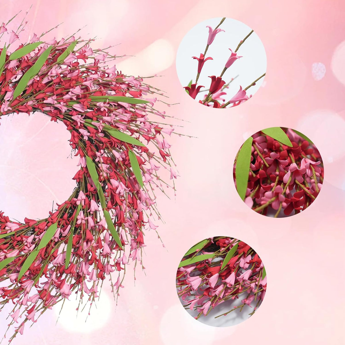 22 Inch Spring Yellow Forsythia Leaf Wreath, for Front Door Window Porch Living Room Mantel Farmhouse Spring Home Decor Gift