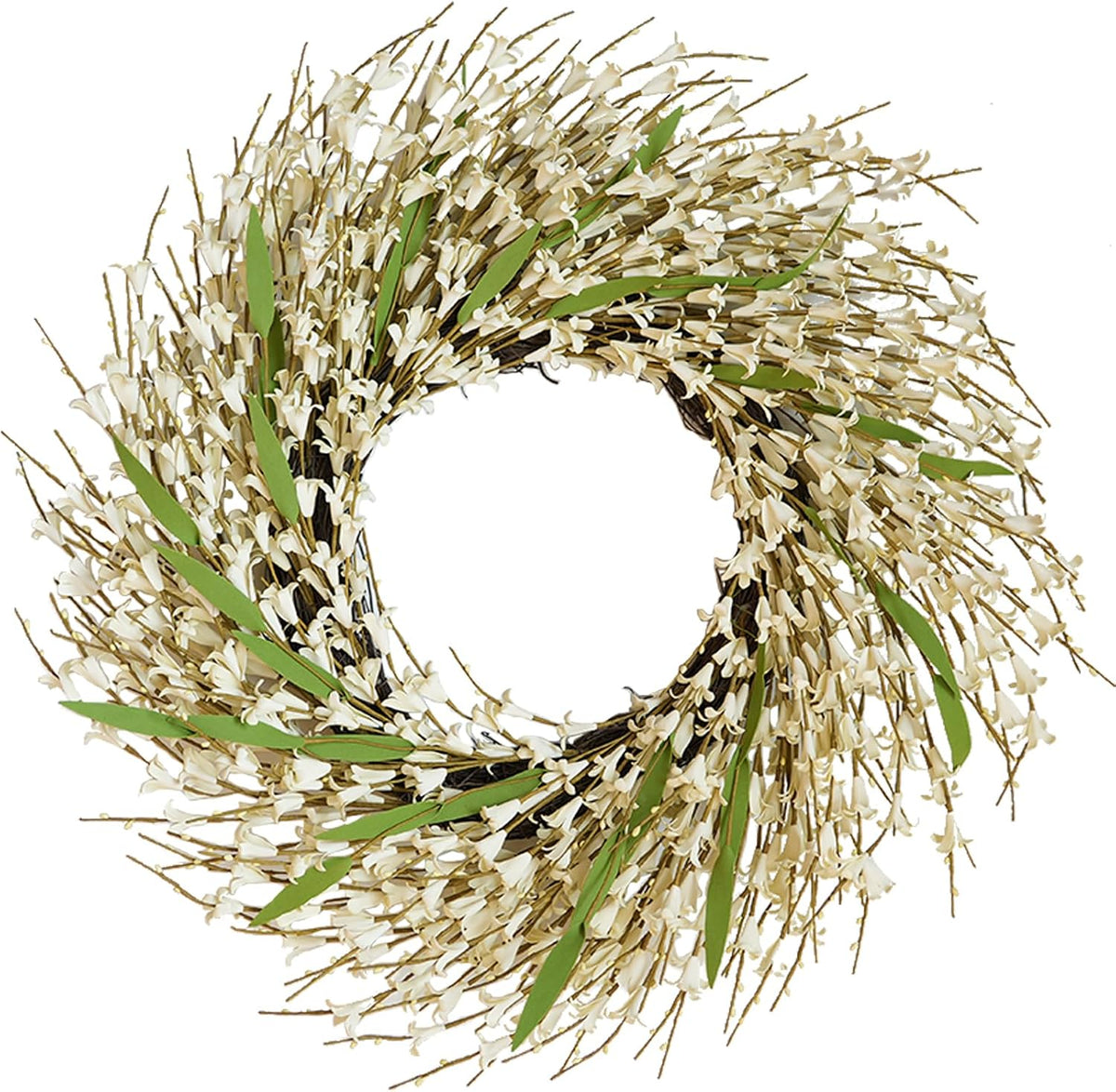22 Inch Spring Yellow Forsythia Leaf Wreath, for Front Door Window Porch Living Room Mantel Farmhouse Spring Home Decor Gift