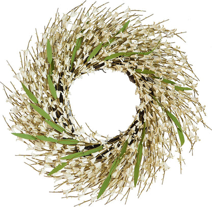 22 Inch Spring Yellow Forsythia Leaf Wreath, for Front Door Window Porch Living Room Mantel Farmhouse Spring Home Decor Gift