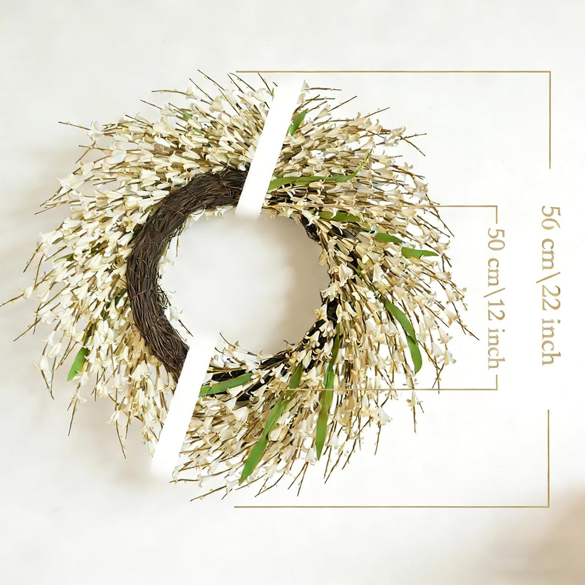 22 Inch Spring Yellow Forsythia Leaf Wreath, for Front Door Window Porch Living Room Mantel Farmhouse Spring Home Decor Gift