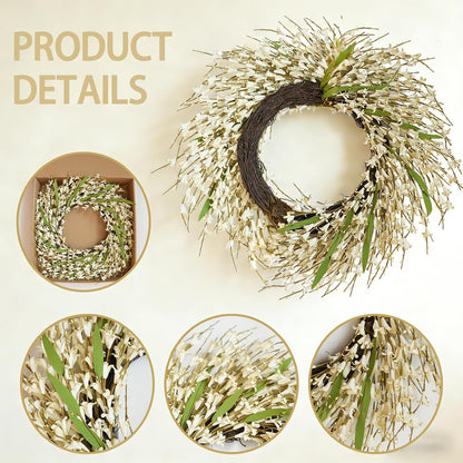 22 Inch Spring Yellow Forsythia Leaf Wreath, for Front Door Window Porch Living Room Mantel Farmhouse Spring Home Decor Gift