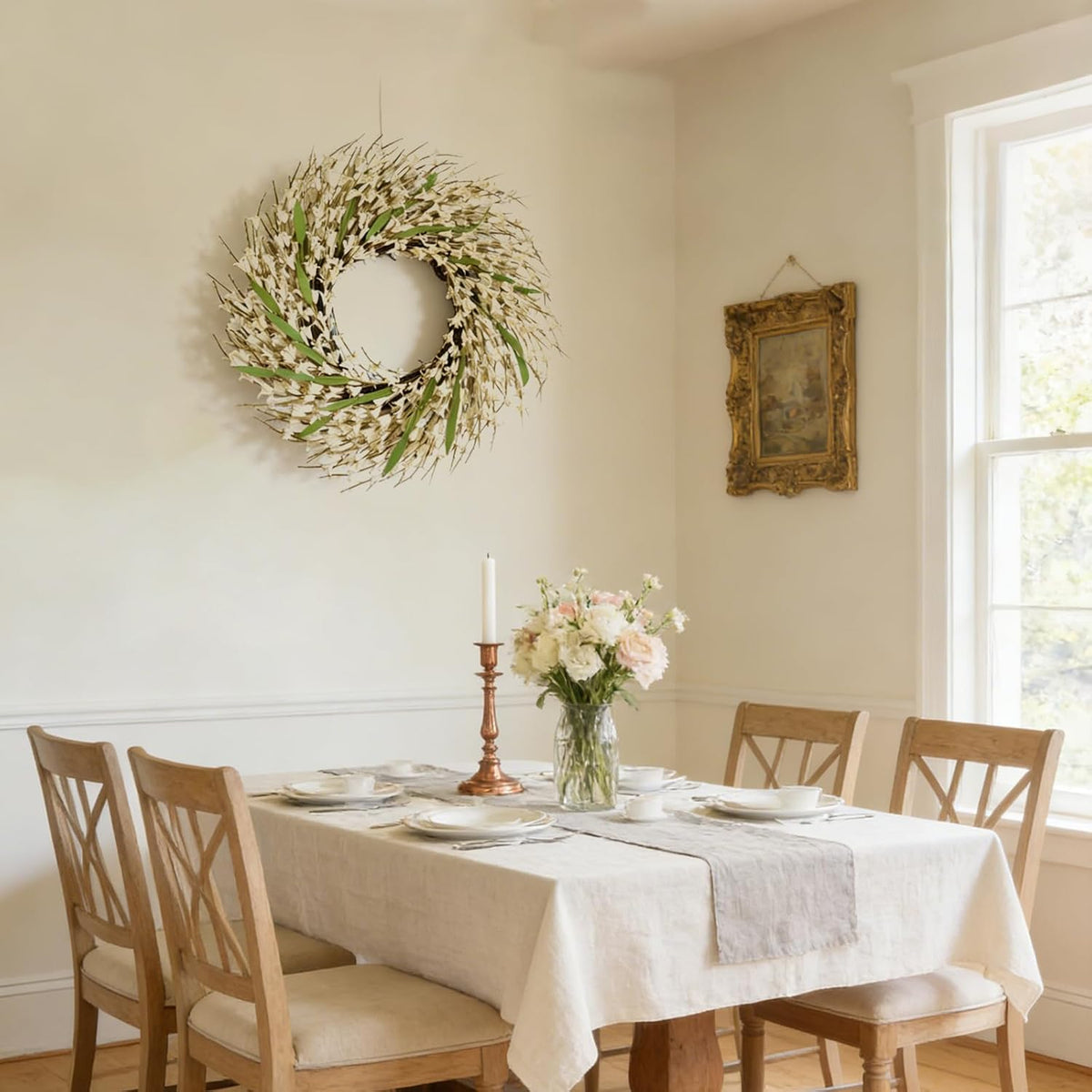 22 Inch Spring Yellow Forsythia Leaf Wreath, for Front Door Window Porch Living Room Mantel Farmhouse Spring Home Decor Gift