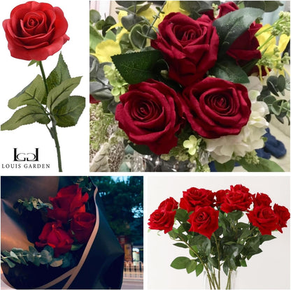 Red Rose Artificial Flowers, 1Pc 17" Single Red Rose for Valentine's Mother's Day Home Decor Centerpieces Party Wedding Anniversary Decorations