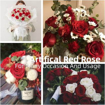 Red Rose Artificial Flowers, 1Pc 17" Single Red Rose for Valentine's Mother's Day Home Decor Centerpieces Party Wedding Anniversary Decorations