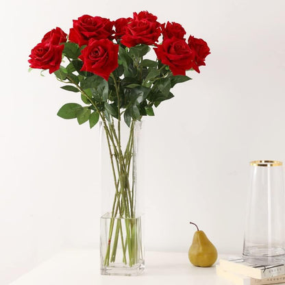 Red Rose Artificial Flowers, 1Pc 17" Single Red Rose for Valentine's Mother's Day Home Decor Centerpieces Party Wedding Anniversary Decorations