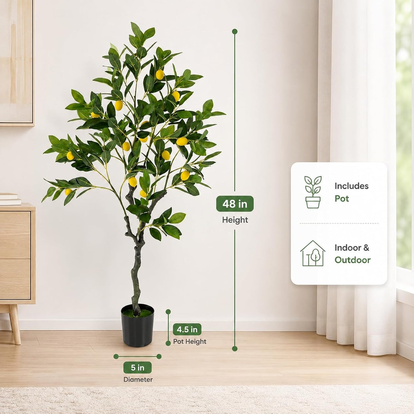 48'' Artificial Lemon Tree with Lemon Fruits for Indoor Outdoor Décor