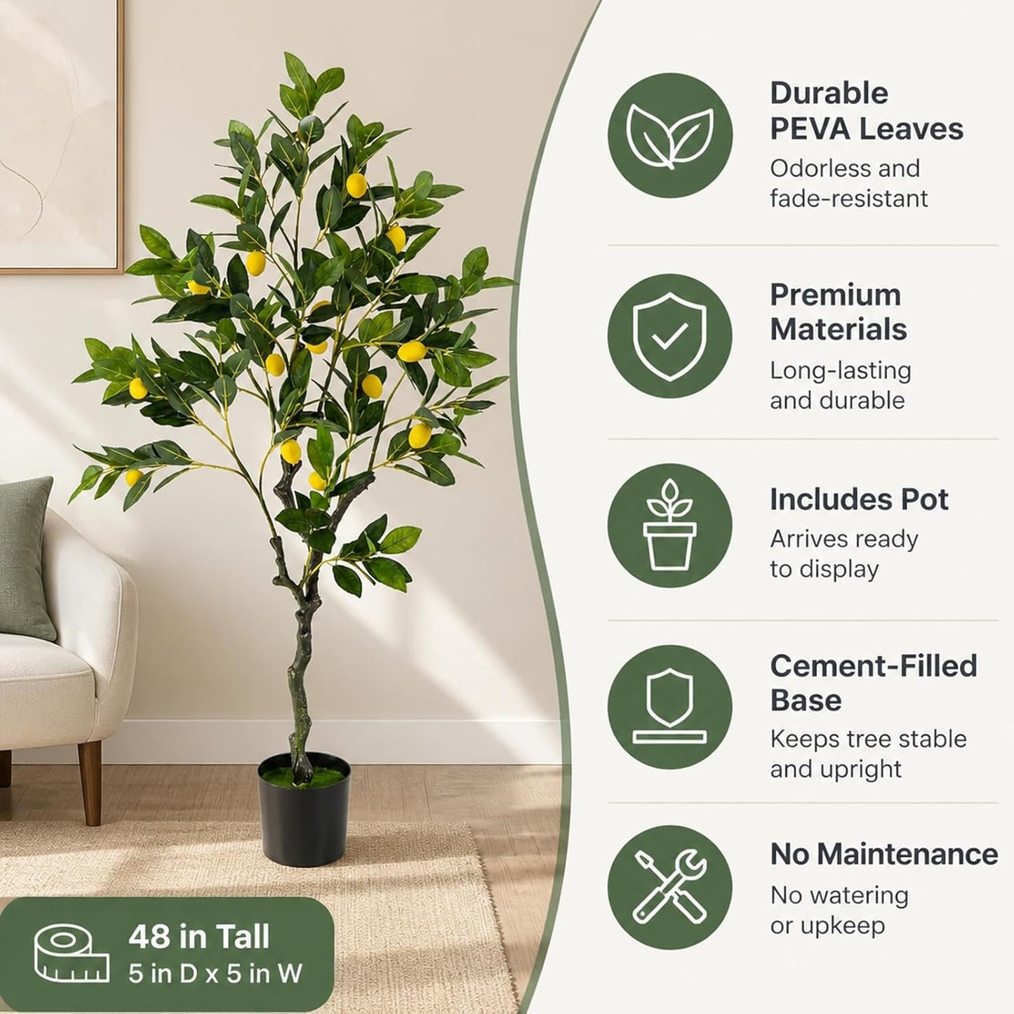 48'' Artificial Lemon Tree with Lemon Fruits for Indoor Outdoor Décor