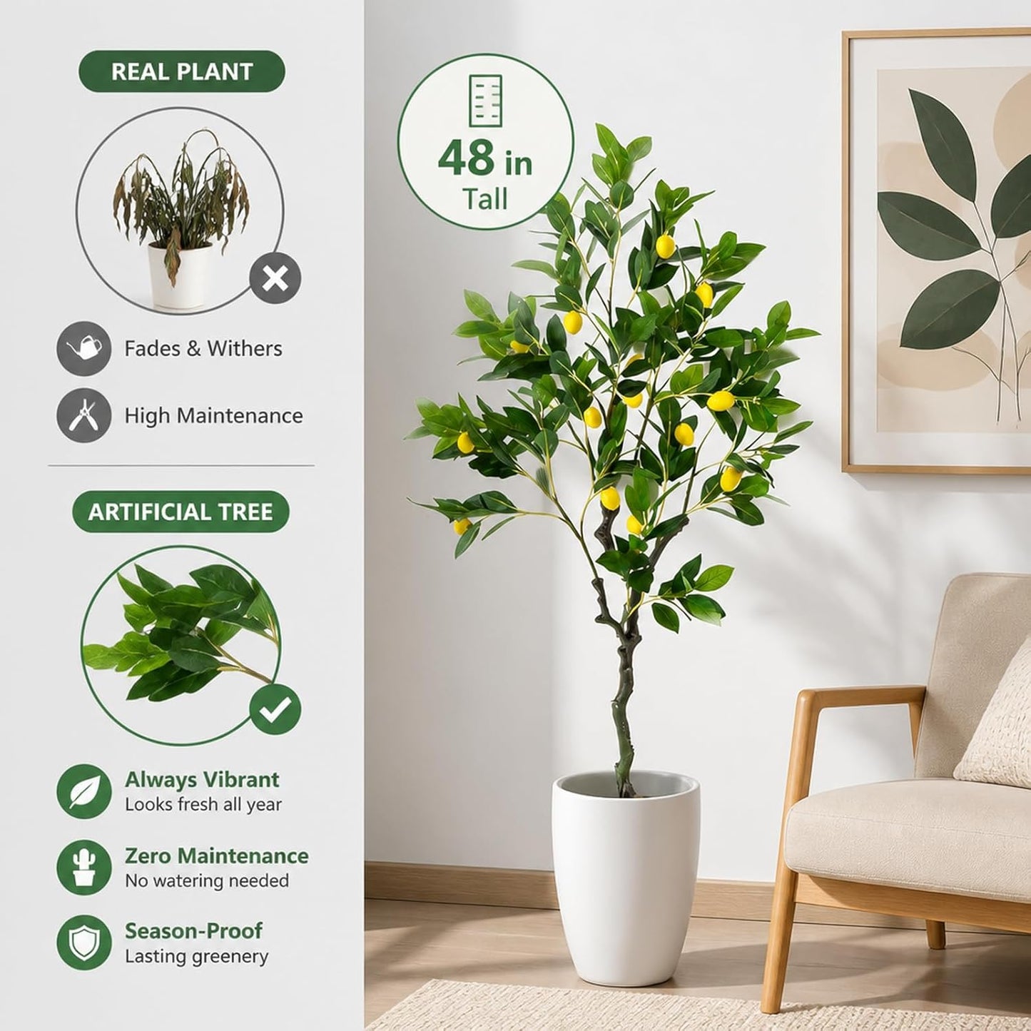 48'' Artificial Lemon Tree with Lemon Fruits for Indoor Outdoor Décor