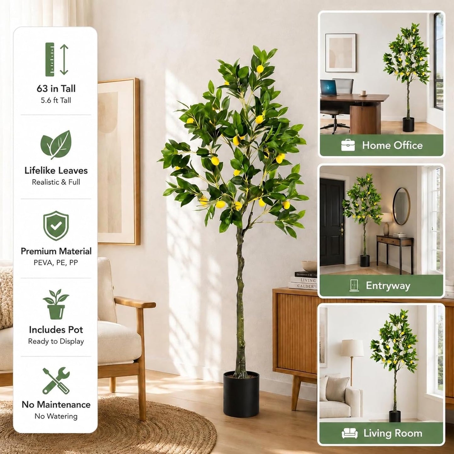 48'' Artificial Lemon Tree with Lemon Fruits for Indoor Outdoor Décor