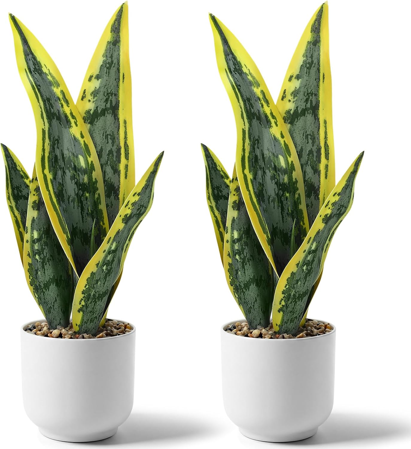 2 Pack Artificial Snake Plant Fake Sansevieria Trifasciata 14.18" Tropical Faux Snake Plant Fake Potted Plants for Office Desk Home Living Room Indoor Decor Housewarming Gift