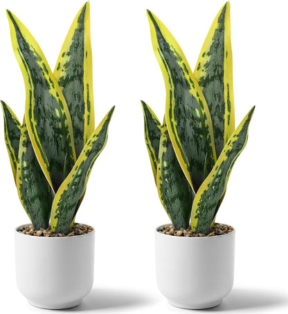 2 Pack Artificial Snake Plant Fake Sansevieria Trifasciata 14.18" Tropical Faux Snake Plant Fake Potted Plants for Office Desk Home Living Room Indoor Decor Housewarming Gift