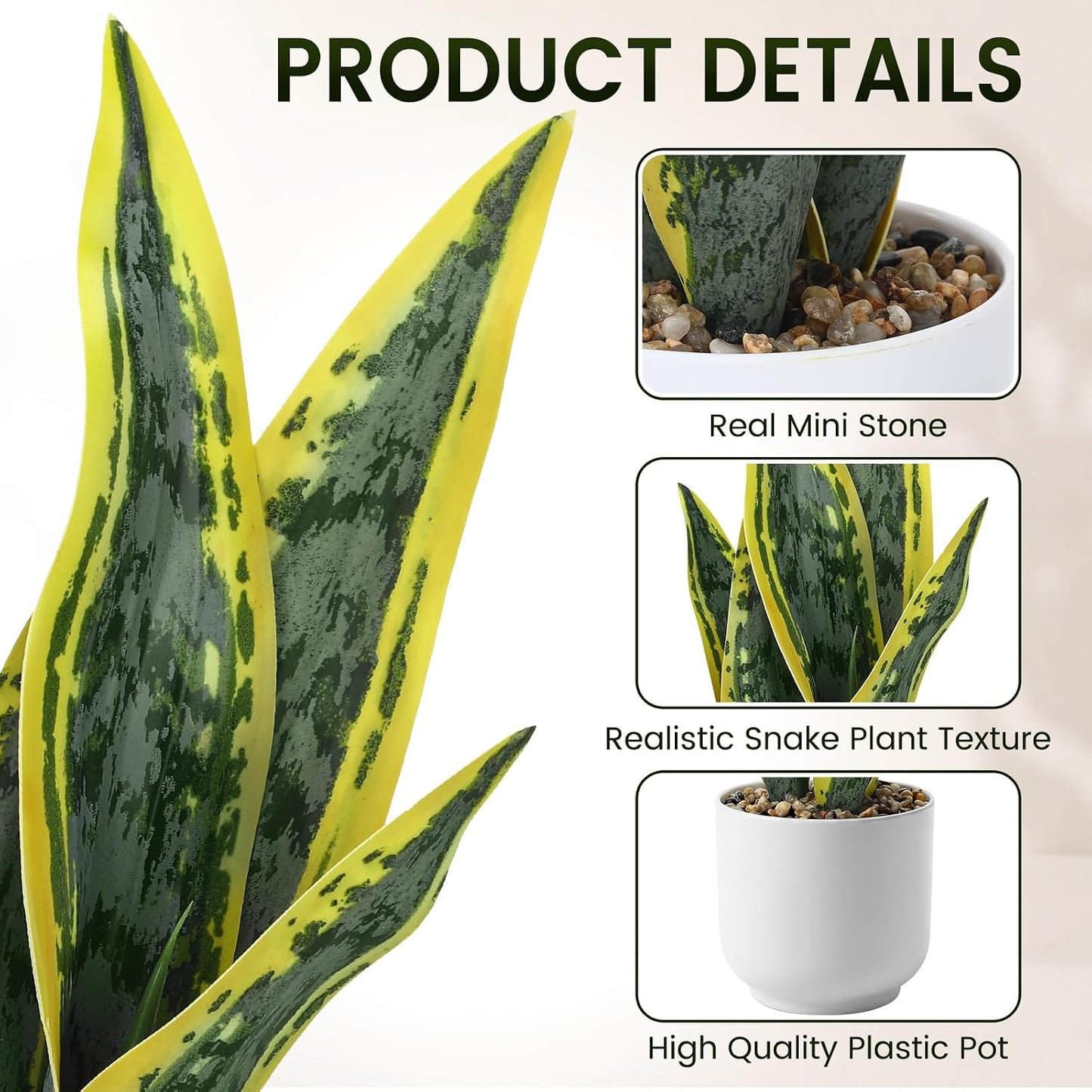 2 Pack Artificial Snake Plant Fake Sansevieria Trifasciata 14.18" Tropical Faux Snake Plant Fake Potted Plants for Office Desk Home Living Room Indoor Decor Housewarming Gift