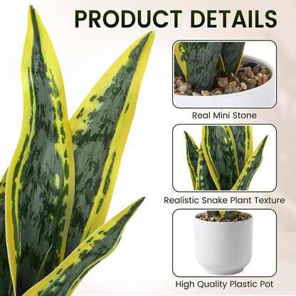 2 Pack Artificial Snake Plant Fake Sansevieria Trifasciata 14.18" Tropical Faux Snake Plant Fake Potted Plants for Office Desk Home Living Room Indoor Decor Housewarming Gift
