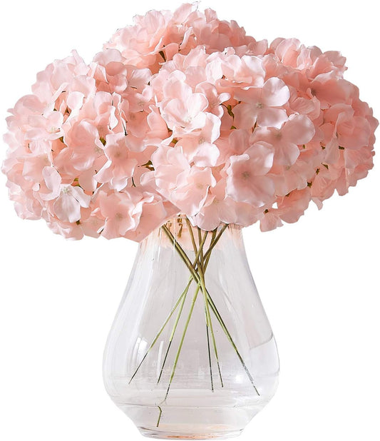 10Pcs Artificial Hydrangea Flowers Blush Heads Fake Hydrangea Silk Flowers for Wedding Centerpieces Bouquets DIY Floral Decor Home Decoration with Stems(VASE NOT Included) - Colors B