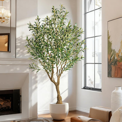 7ft Faux Olive Tree with Pot & Moss Artificial Olive Plant Fake Olive Tree for Home Decor, Large Indoor Artificial Trees Faux Plants Indoor Durable Artificial Trees for Living Room/Office