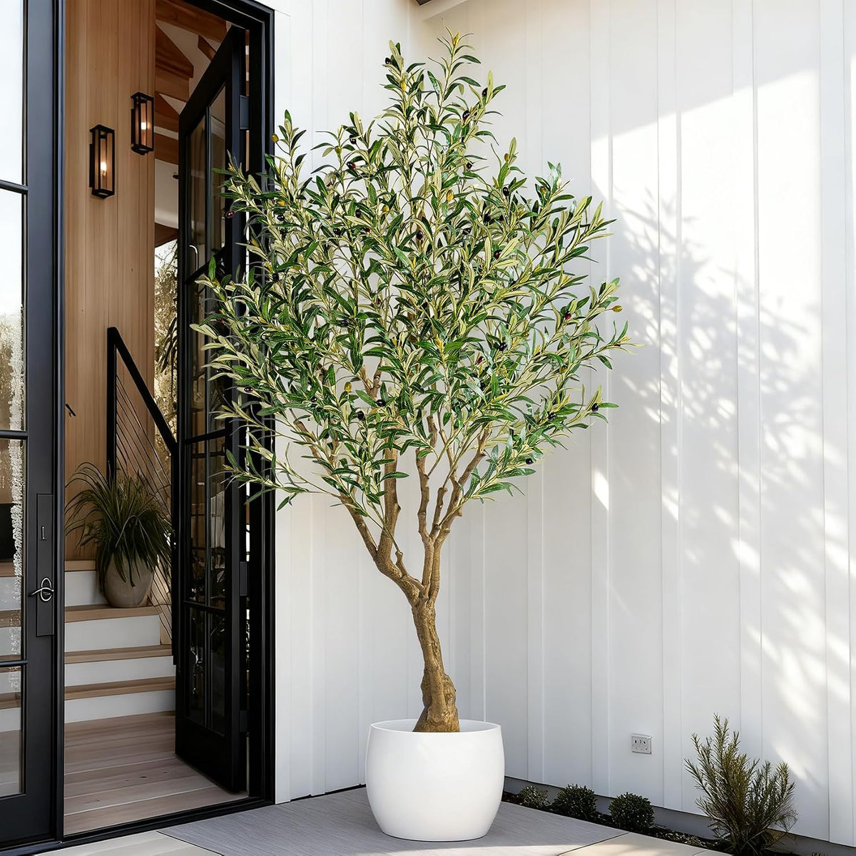 7ft Faux Olive Tree with Pot & Moss Artificial Olive Plant Fake Olive Tree for Home Decor, Large Indoor Artificial Trees Faux Plants Indoor Durable Artificial Trees for Living Room/Office