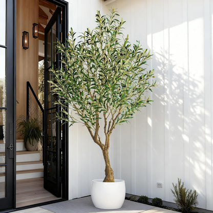 7ft Faux Olive Tree with Pot & Moss Artificial Olive Plant Fake Olive Tree for Home Decor, Large Indoor Artificial Trees Faux Plants Indoor Durable Artificial Trees for Living Room/Office