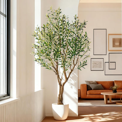 7ft Faux Olive Tree with Pot & Moss Artificial Olive Plant Fake Olive Tree for Home Decor, Large Indoor Artificial Trees Faux Plants Indoor Durable Artificial Trees for Living Room/Office