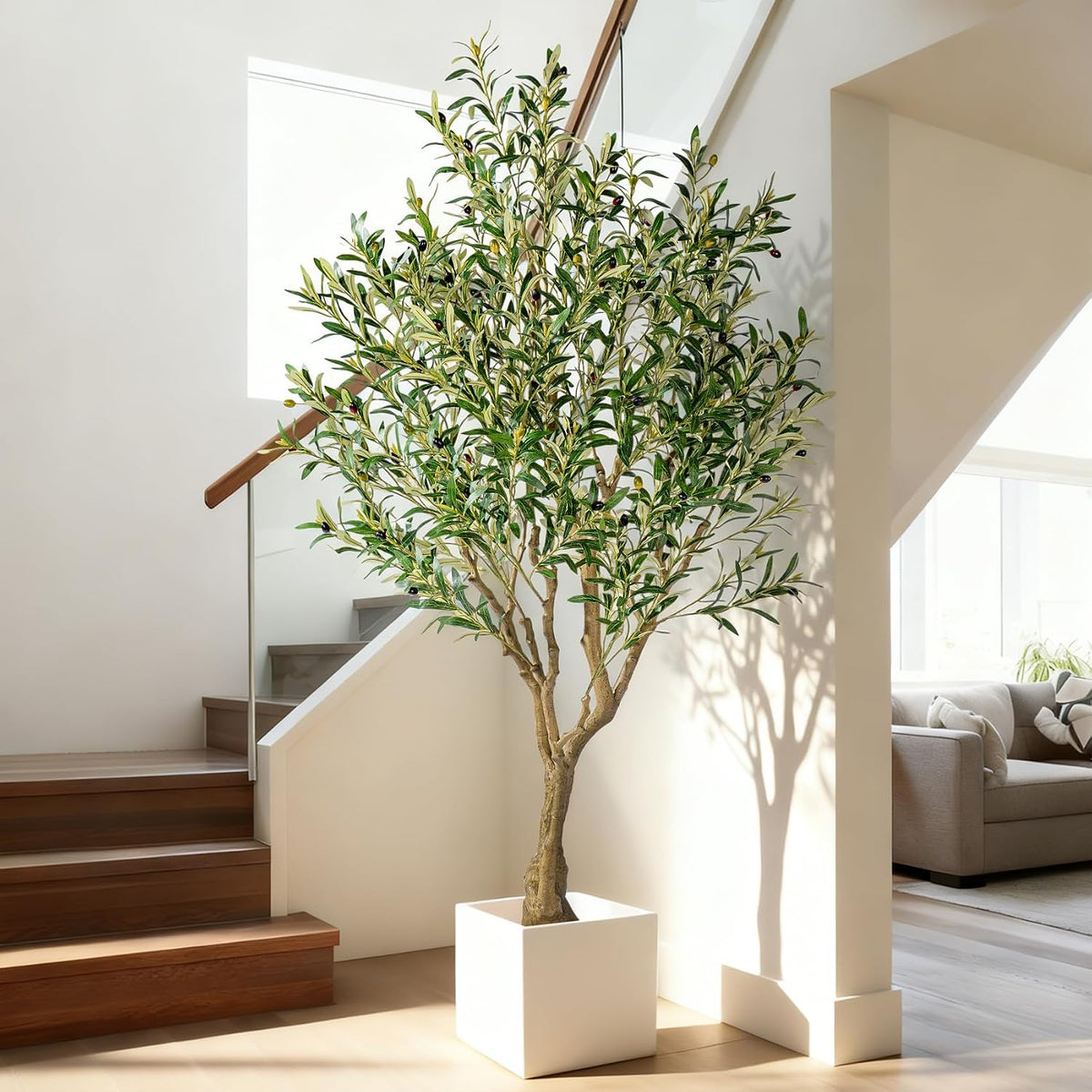 7ft Faux Olive Tree with Pot & Moss Artificial Olive Plant Fake Olive Tree for Home Decor, Large Indoor Artificial Trees Faux Plants Indoor Durable Artificial Trees for Living Room/Office