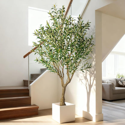 7ft Faux Olive Tree with Pot & Moss Artificial Olive Plant Fake Olive Tree for Home Decor, Large Indoor Artificial Trees Faux Plants Indoor Durable Artificial Trees for Living Room/Office