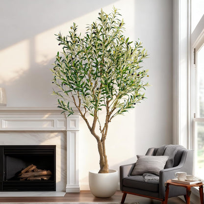 7ft Faux Olive Tree with Pot & Moss Artificial Olive Plant Fake Olive Tree for Home Decor, Large Indoor Artificial Trees Faux Plants Indoor Durable Artificial Trees for Living Room/Office