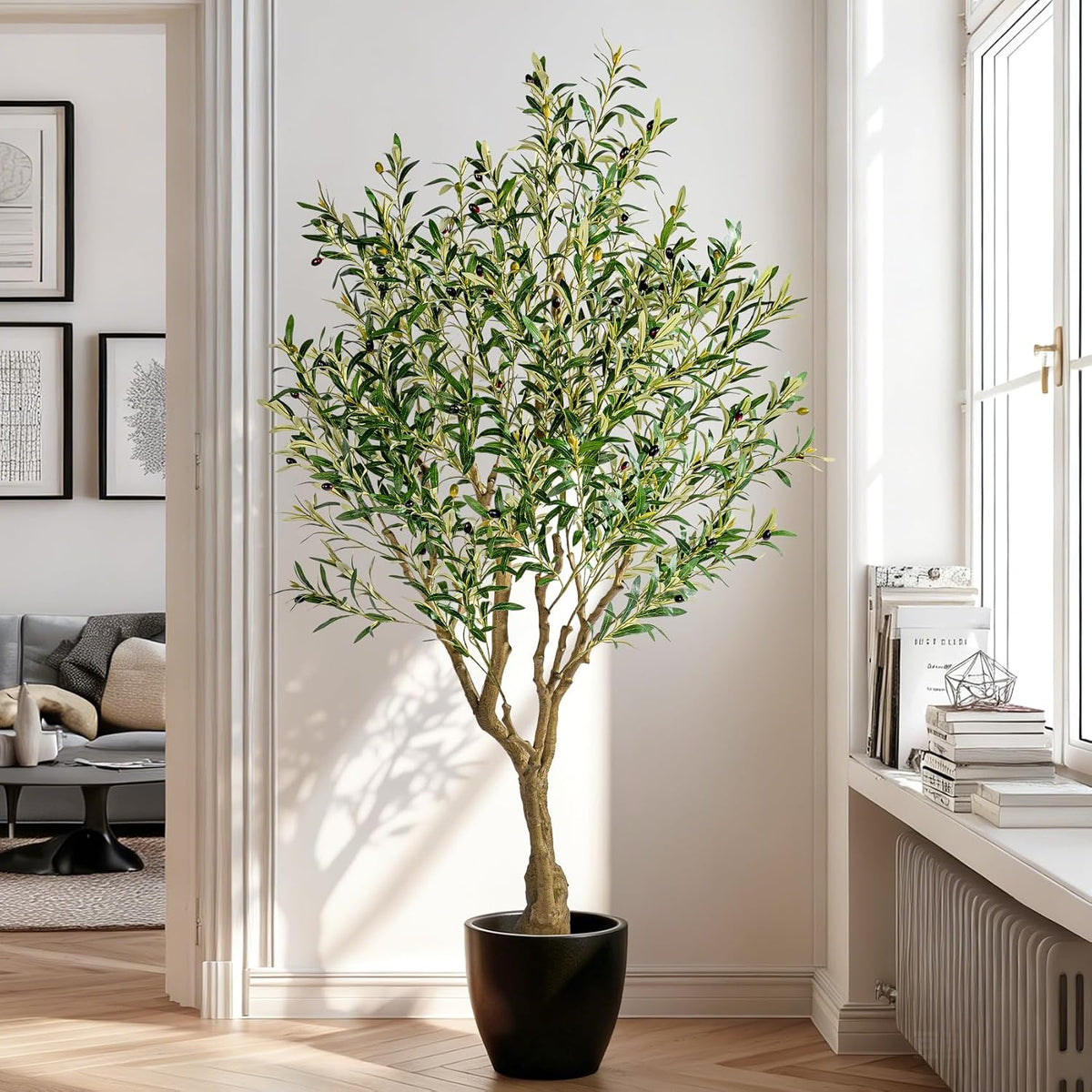 7ft Faux Olive Tree with Pot & Moss Artificial Olive Plant Fake Olive Tree for Home Decor, Large Indoor Artificial Trees Faux Plants Indoor Durable Artificial Trees for Living Room/Office