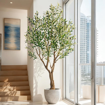 7ft Faux Olive Tree with Pot & Moss Artificial Olive Plant Fake Olive Tree for Home Decor, Large Indoor Artificial Trees Faux Plants Indoor Durable Artificial Trees for Living Room/Office
