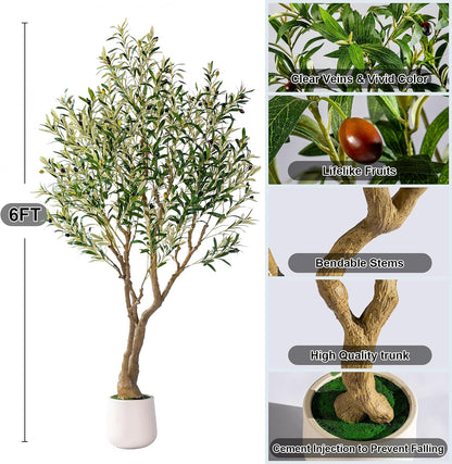 7ft Faux Olive Tree with Pot & Moss Artificial Olive Plant Fake Olive Tree for Home Decor, Large Indoor Artificial Trees Faux Plants Indoor Durable Artificial Trees for Living Room/Office