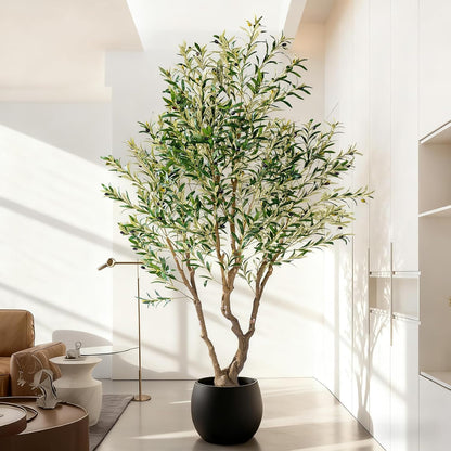 7ft Faux Olive Tree with Pot & Moss Artificial Olive Plant Fake Olive Tree for Home Decor, Large Indoor Artificial Trees Faux Plants Indoor Durable Artificial Trees for Living Room/Office