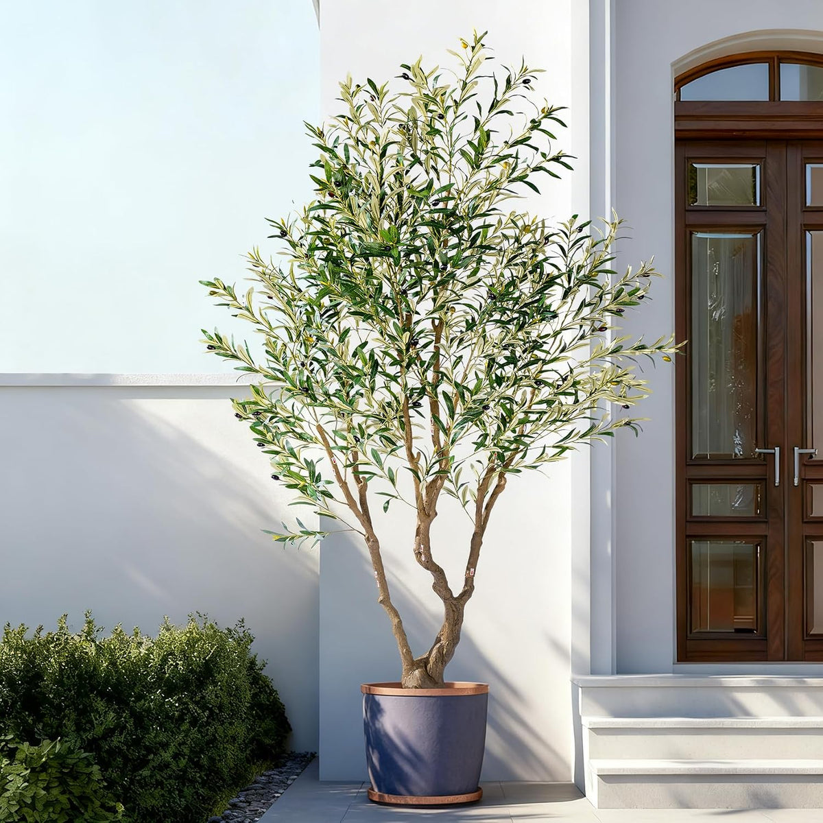 7ft Faux Olive Tree with Pot & Moss Artificial Olive Plant Fake Olive Tree for Home Decor, Large Indoor Artificial Trees Faux Plants Indoor Durable Artificial Trees for Living Room/Office