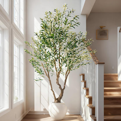 7ft Faux Olive Tree with Pot & Moss Artificial Olive Plant Fake Olive Tree for Home Decor, Large Indoor Artificial Trees Faux Plants Indoor Durable Artificial Trees for Living Room/Office